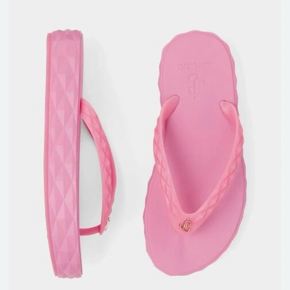 NWT Jimmy Choo Pink Braided Rubber Flip Flop Sandals